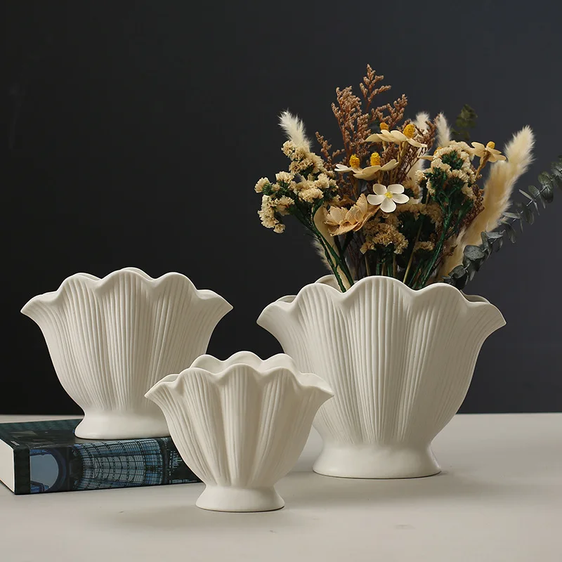 2024 New Classic Shell Shape Flower Vase, Modern Home Office Hotel decorative Vase, Table for Hotel Ceramic Vase