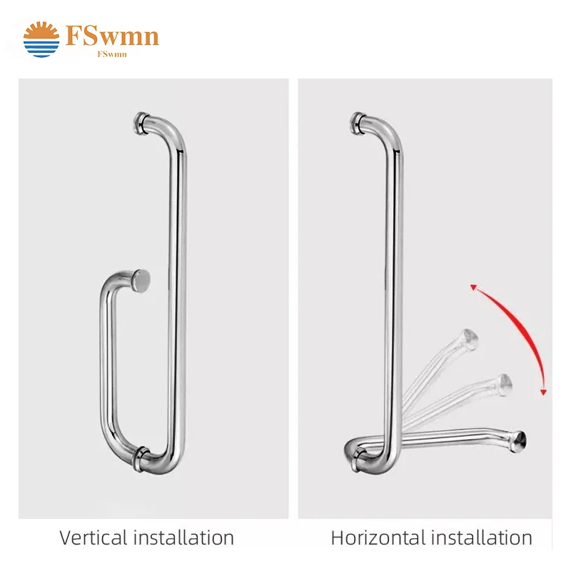 OEM Hairline Mirror Stainless Steel  304 Shower Handle Stainless Steel Shower Cubicle Handles For Glass Door Bath Hotel