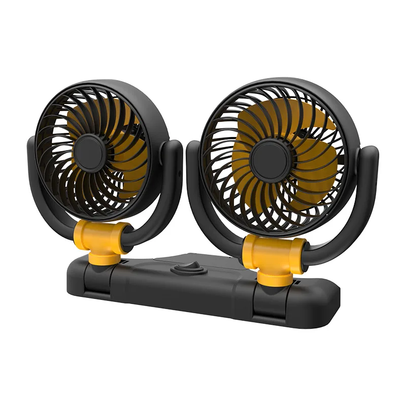 USB 2 Speeds Wind Double Head Fan 360 Angles Adjustable Cooling Fan For Car 5-24V Low Noise Powerful Wind For Car Or Home