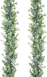 Artificial Eucalyptus Garland with White Roses - Flower Garland - Great for Wedding Backdrop Wall Kitchen Wedding Dinner Decor