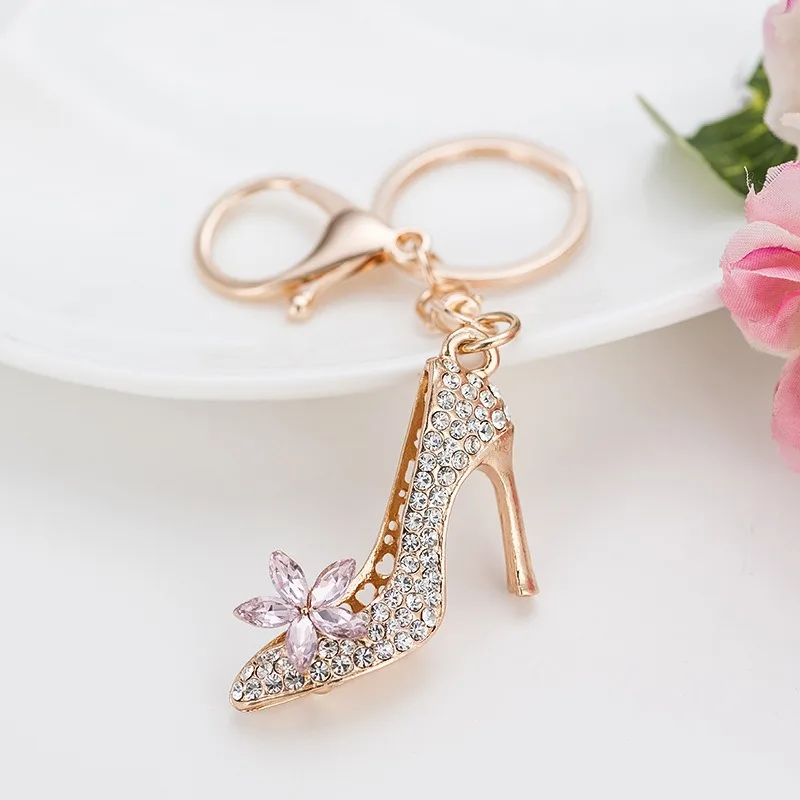 promotional cute kawaii accessories car metal  zinc alloy inlaid creative high heels crystal keychain key chains keychains