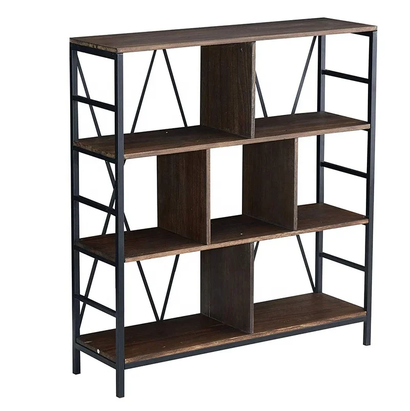 Newest Design 4-Tiers Metal Book Rack University Bookshelves Vintage Brown Bookcase