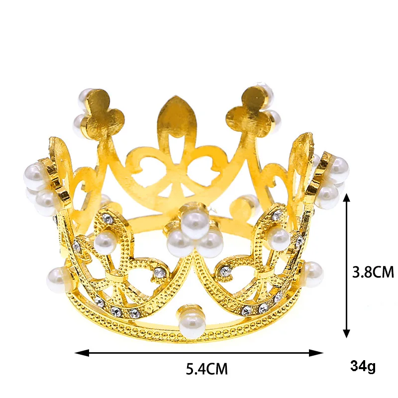 Decorative pearl party tiaras full round crowns birthday cake small mini plastic metal crown tiara