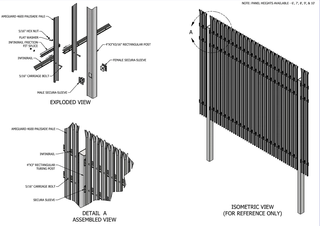 W Section Palisade Fence Pales Iron Metal Palisade Fence Decorative Galvanized Steel Palisade Picket Fencing