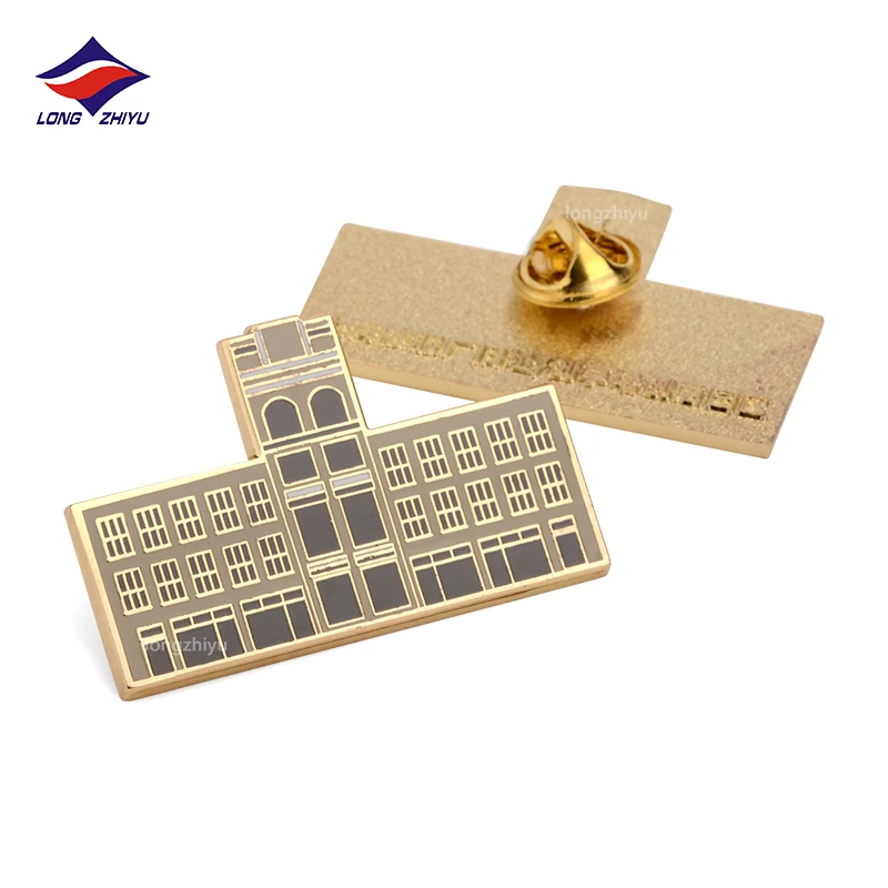 Longzhiyu personalized pin badge supplier custom rose gold enamel pins metal bridge shape lapel pins