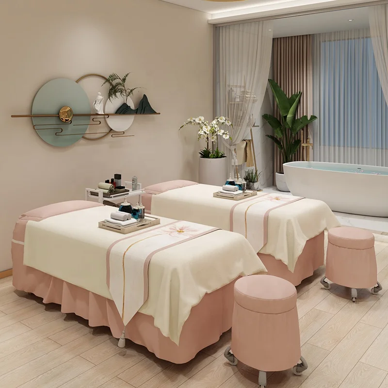 skin-friendly fabric Spa Massage Table Elastic Fitted Flat Bed Sheet 4pcs Soft microfiber massage table bed sheet cover set