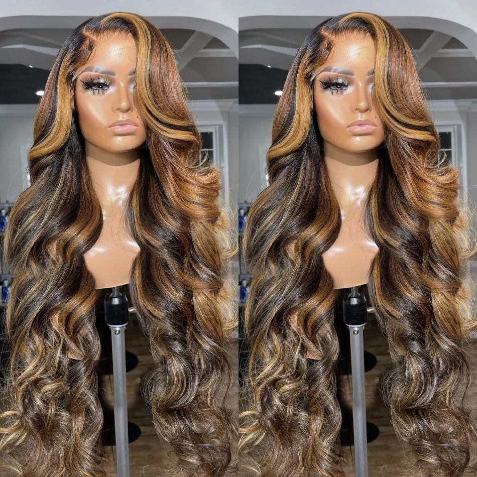 Pre Plucked Hairline Honey Blonde Piano Color  Human Hair Wigs Bone Straight Hair  Highlighted Wig Lace 150% density