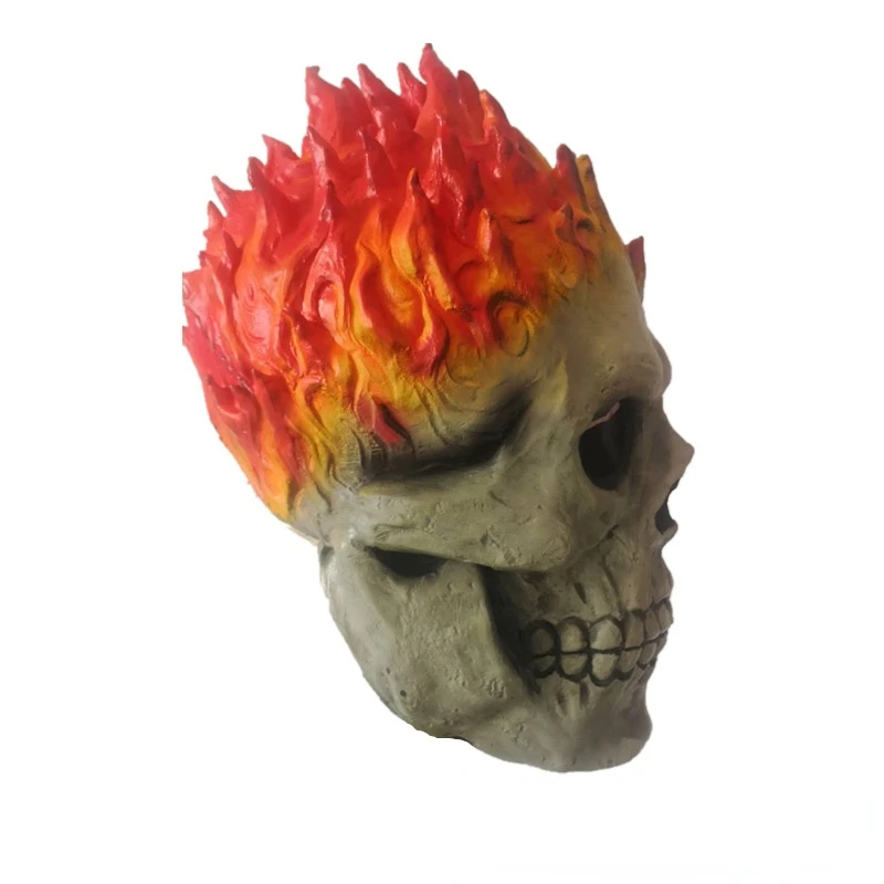Ghost Rider Mask Cosplay Latex Mask Skeleton Red Flame Fire Man Creepy Full Head Adult Props Party