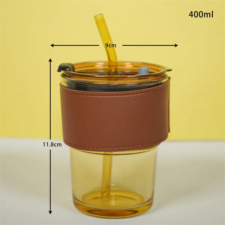 Accept Logo Customized New Design drinking glass coffee cup with straw and lid