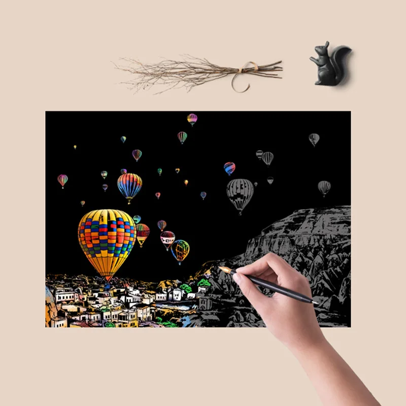 4PCS Set Art Magic Art Paper Scratch Painting Sketch Postcard Rainbow Scratch Paper for Kids Adults