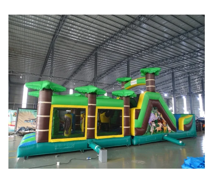 Novel Design 39ft Waterproof Scratch Resistant Jungle Inflatable Obstacle Course For Kids