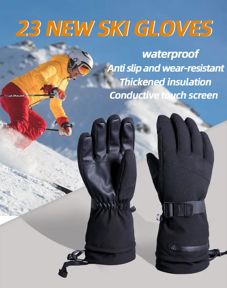 Breathable wholesale skiing sports glove touch screen custom adult leather snow snowboard men warm waterproof winter Ski glove