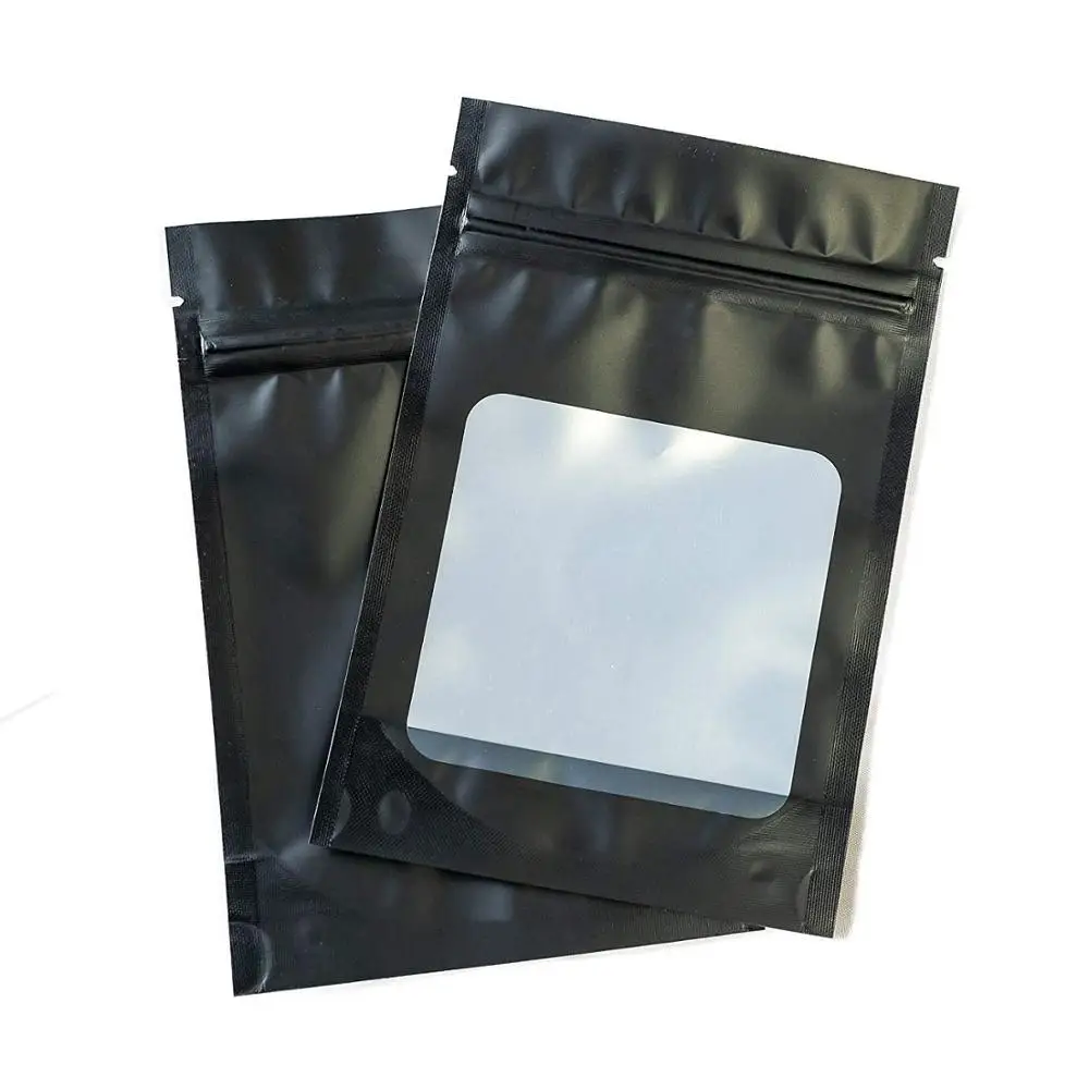 Smell Proof Odorless matte Mylar airtight ziplock resealable aluminum foil pouch bags with clear Window