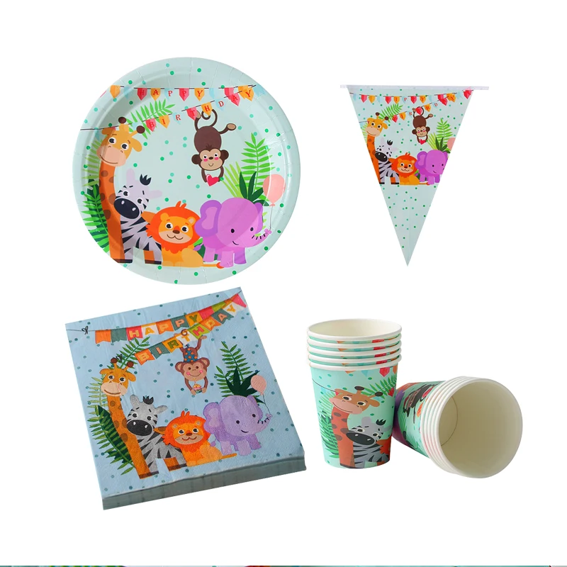 Party set supplier Jungle theme animal  disposable baby shower birthday party plate and napkins  set