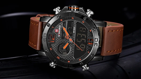 Luxury Leather Sport NAVIFORCE Men Watch Quartz Waterproof Wrist Watch 9134