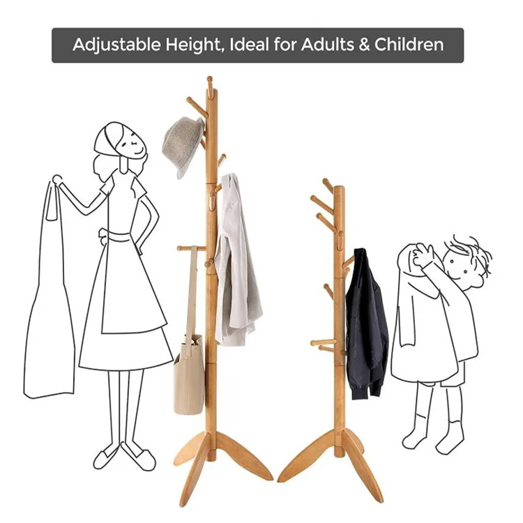 Manufacturer delicate workmanship 11 rounded hooks cloth stand wooden