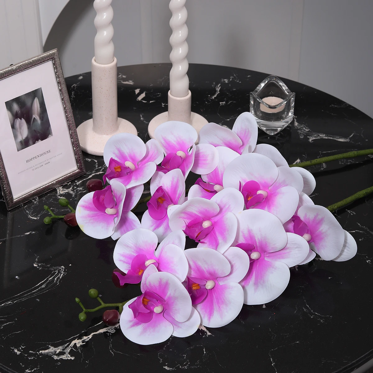 LM0307 Hot Selling 90cmSingle Artificial Phalaenopsis Tabletop Flower Vase Arrangement For Wedding Party Decor