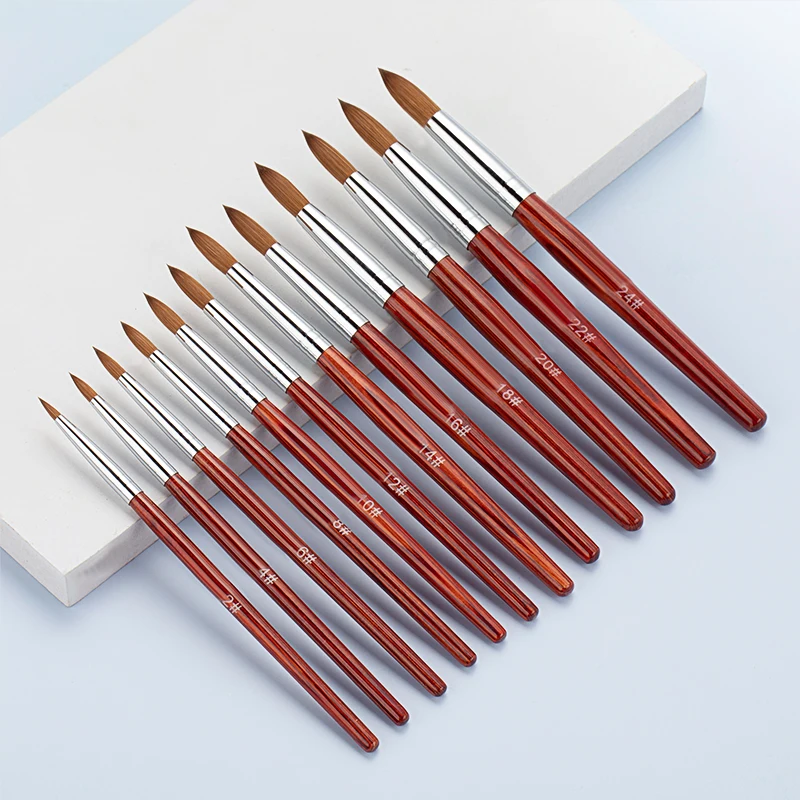 Nail Art Brush Set Nail Extension Acrylic 100% Pure Sable Crimped Kolinsky French Manicure Germany Custom 3D Wood Nail Brush