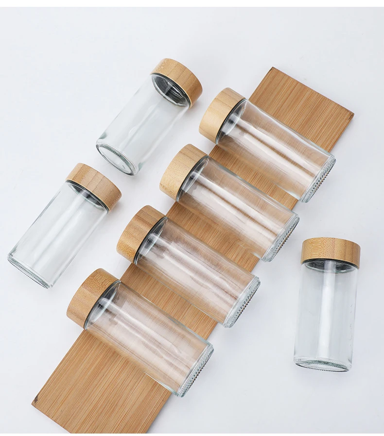 Round Shape 90ml 120ml 4OZ Glass Spice Jar Pepper Seasoning Glass Bottle With Bamboo And Wooden Lid