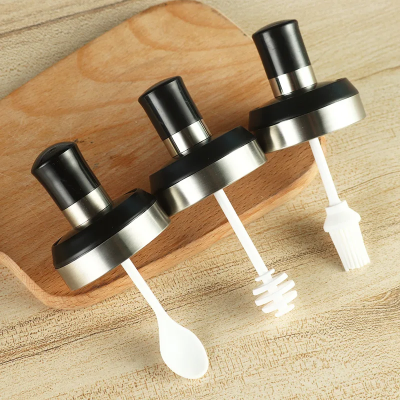 2 In 1 Spice Jar Seasoning Oil Dispenser Honey Bottle Container Set Salt and Pepper Shakers with Brush Spoon Honey Stick