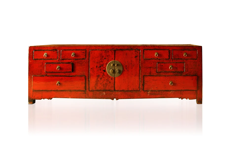 Китайский деревянный шкаф с изображением старинной Монголии