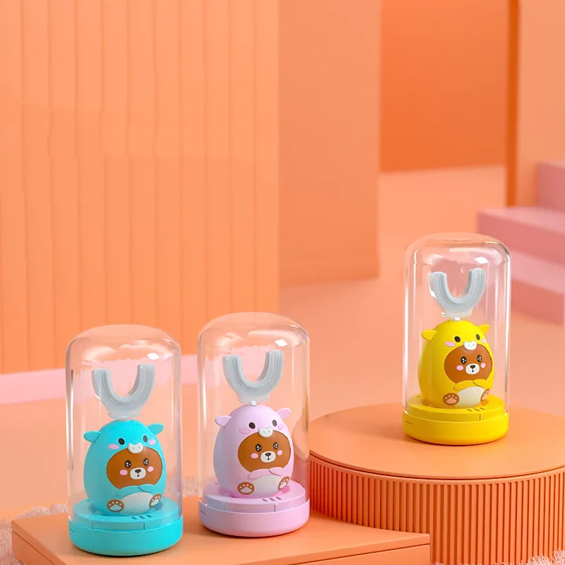 Automatic Electronic Child Baby Silicone Ultra Sonic Smart U-Shaped 360 Degree Children U Shape Kids Electric Toothbrush For Kid