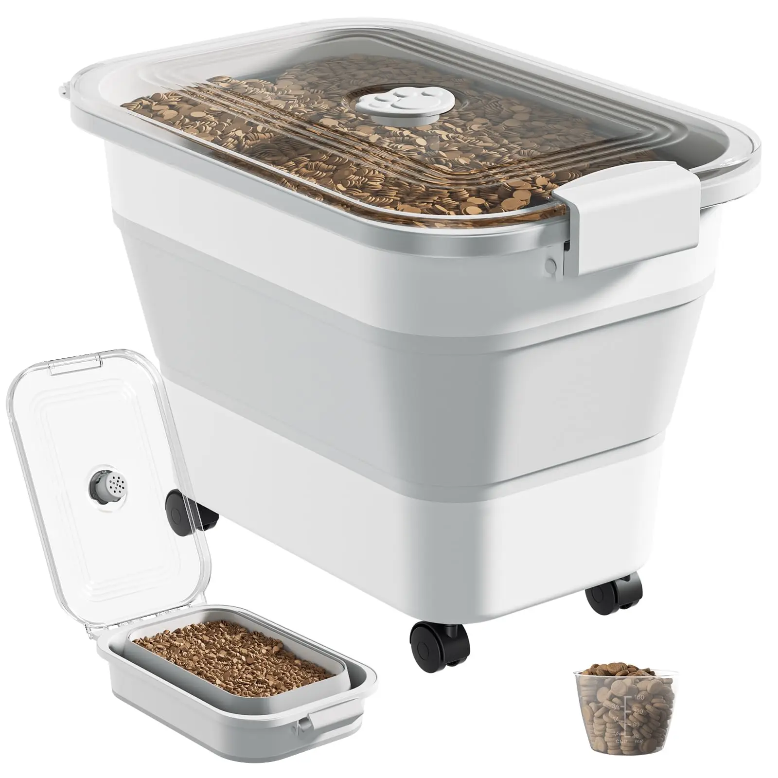 Large Capacity Keep Food Fresh Collapsible Airtight Pet Dog Food Storage Container with Clear Lid