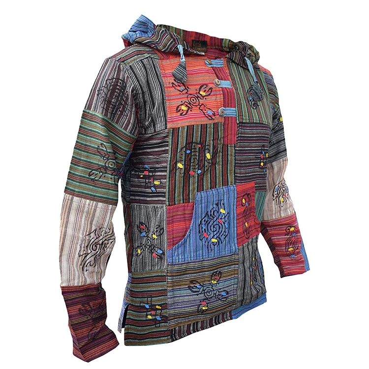 OEM factory custom printed graphite stripes stitching hippie headscarf autumn long sleeve hoodie men