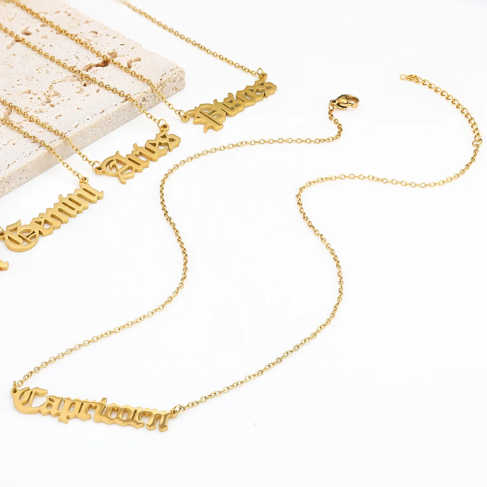 Wholesale 12 Constel Lation Astrology Horoscope Star Jewelry Gold Plated Chain Stainless Steel Zodiac Sign Pendant Necklace