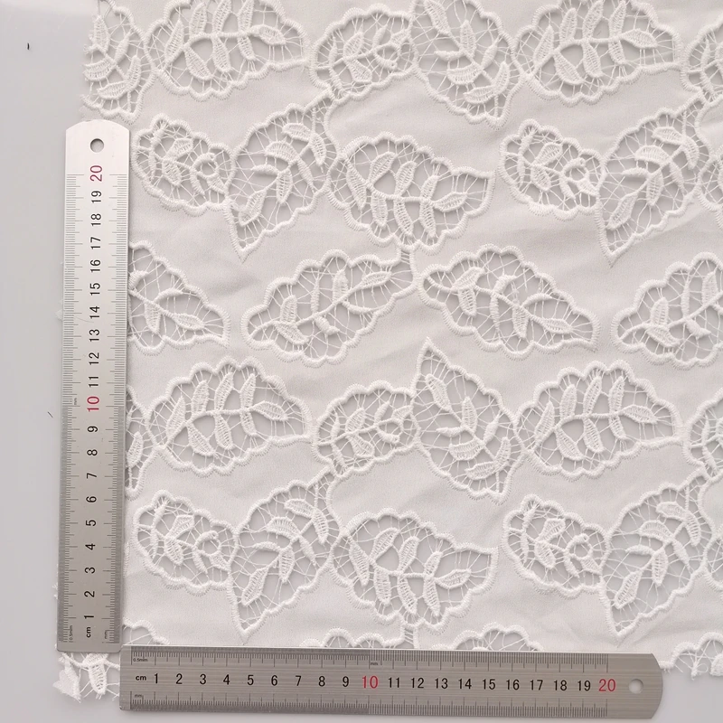 Factory 100% Digital Printing Polyester Leaves Laser Hole Embroidery Fabric For Women Wear