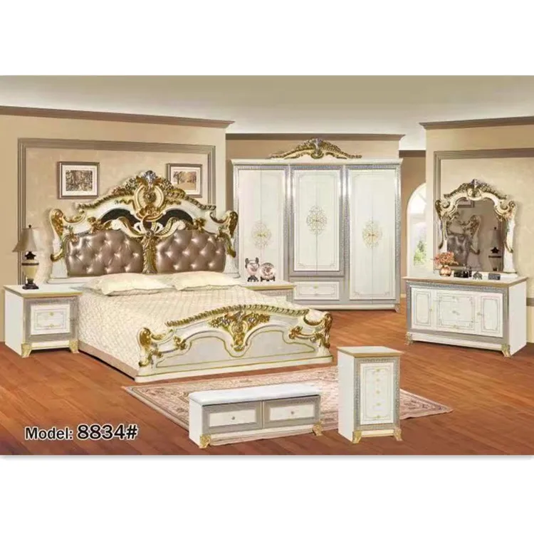 Luxury gold bed set bedroom furniture king size adult bed wholesale bed for adult