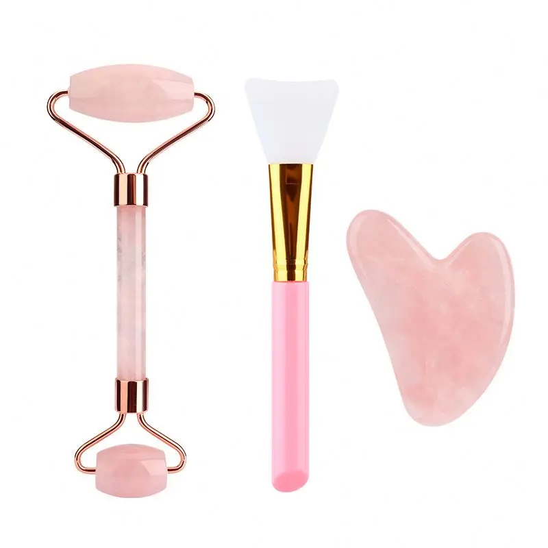 amazon best sellers best quality 100% natural jade stone pink rose quartz for face jade roller gua sha set
