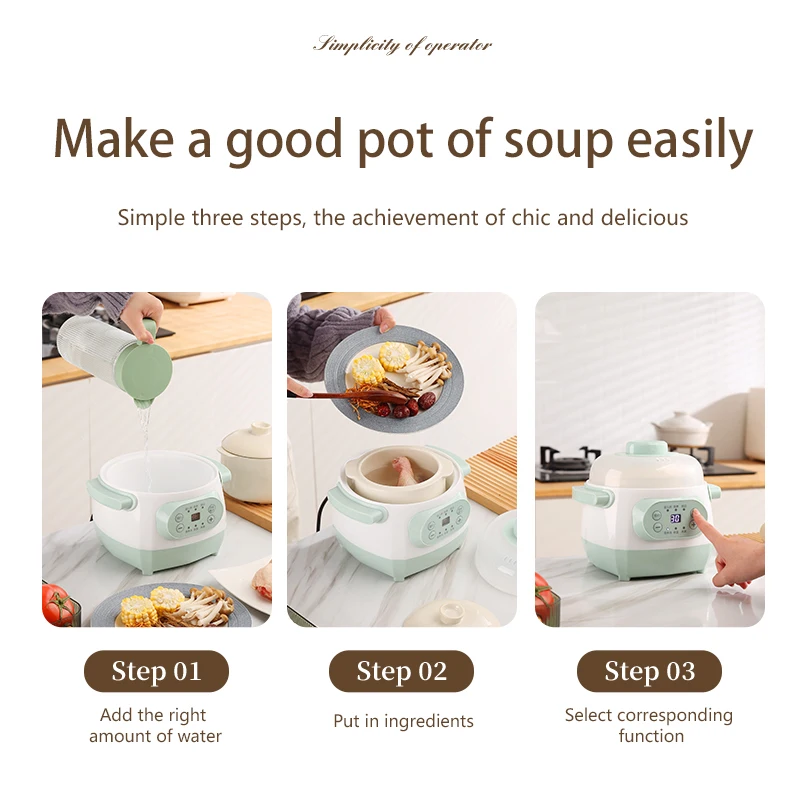 Easy to use 1l small home 200w multi-cooking ceramic electric stew pot for household