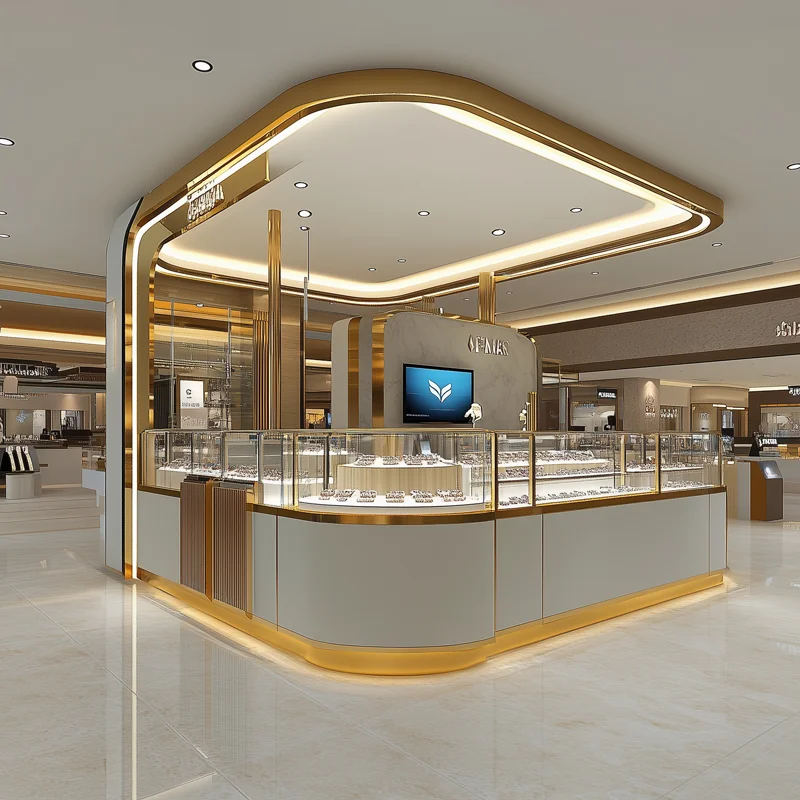 Lux 2024 Luxury Custom Jewelry Display Case Gold Metal Jewelry Store Showcase Design