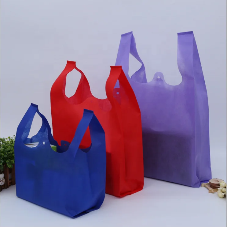 Wholesale Non woven vest bag supermarket shopping bag non woven t shirt custom logo bags packaging