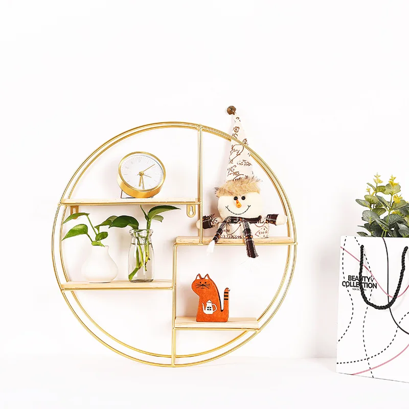 NISEVEN Hot Sale Black Wooden Round Plant Flower Pot Stand Hanging Floating Wall Mount Shelf For Home Decor