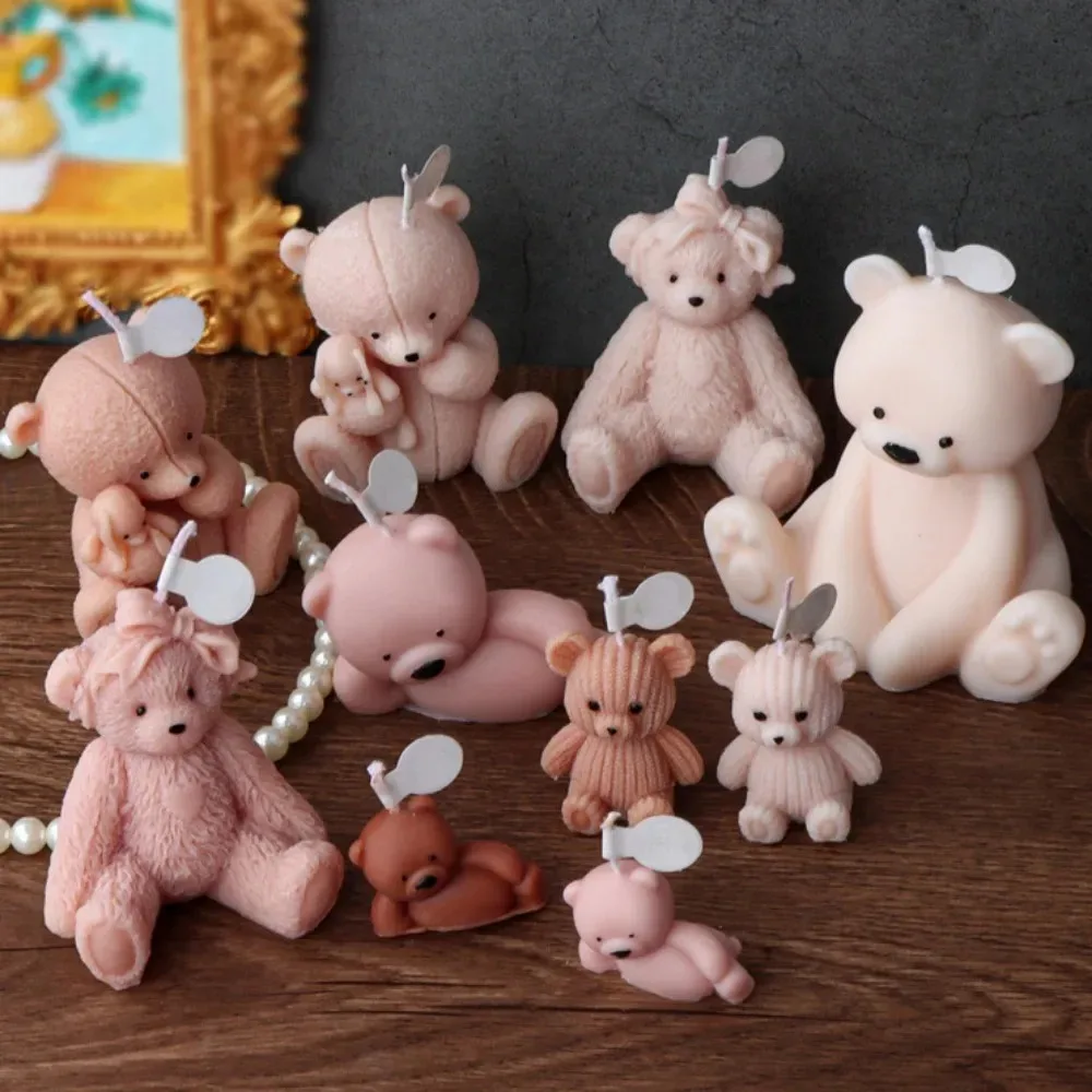 3D Animal Painting Plaster Soap Mold DIY Birthday Gifts Scent Mould for Candles Teddy Bear Resin Candle Mould for Candle Making