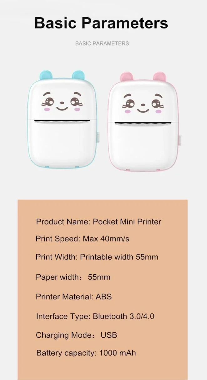 Mini Photo Printer Mini Pocket Concise White Inkless Thermal Label Printer for Android Ios Phone Impressor Printer