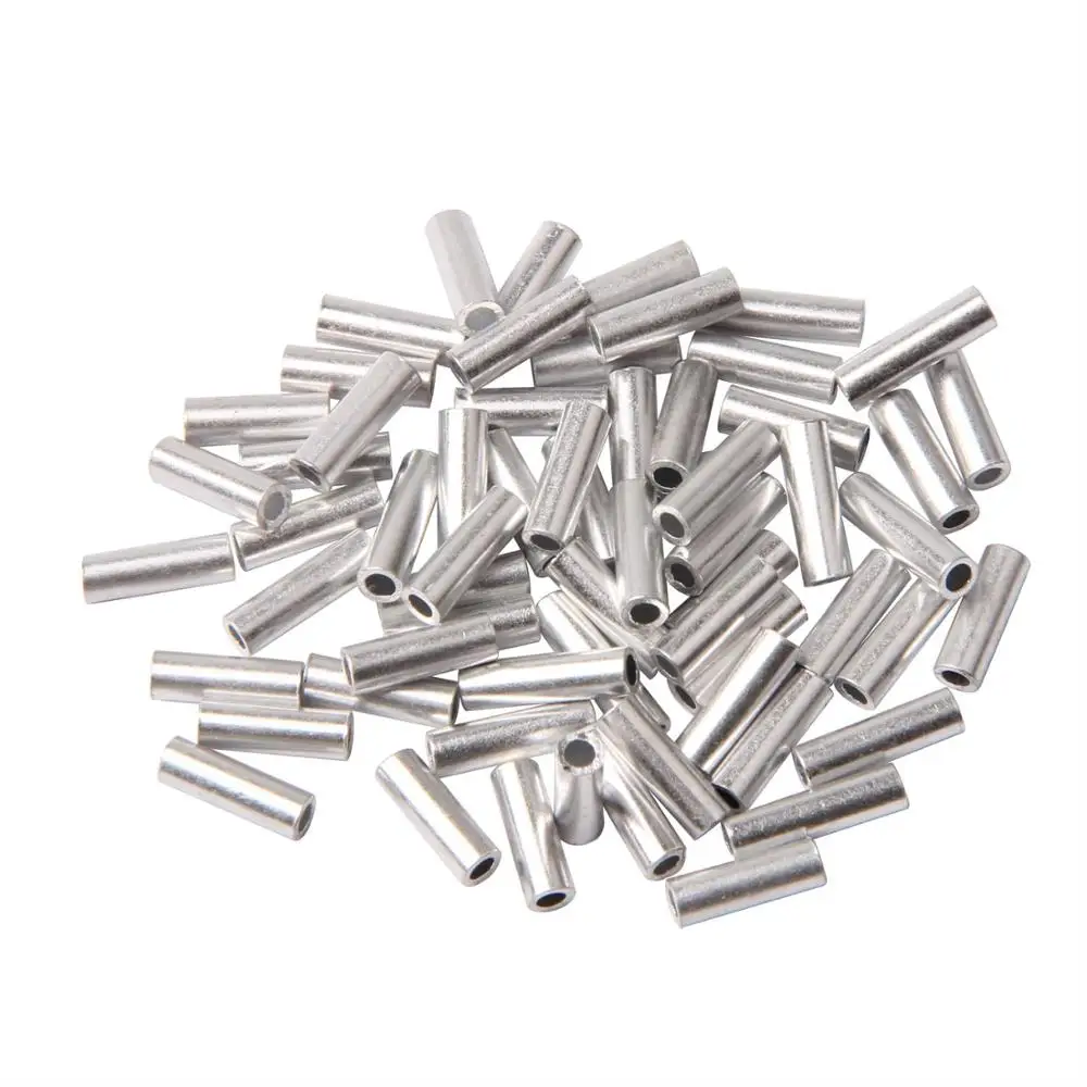 Wholesale 100pcs/bag Silver Round Aluminum Fishing Tube Fishing Wire Pipe Crimp Sleeves Connectors Fishing Line Accessories.