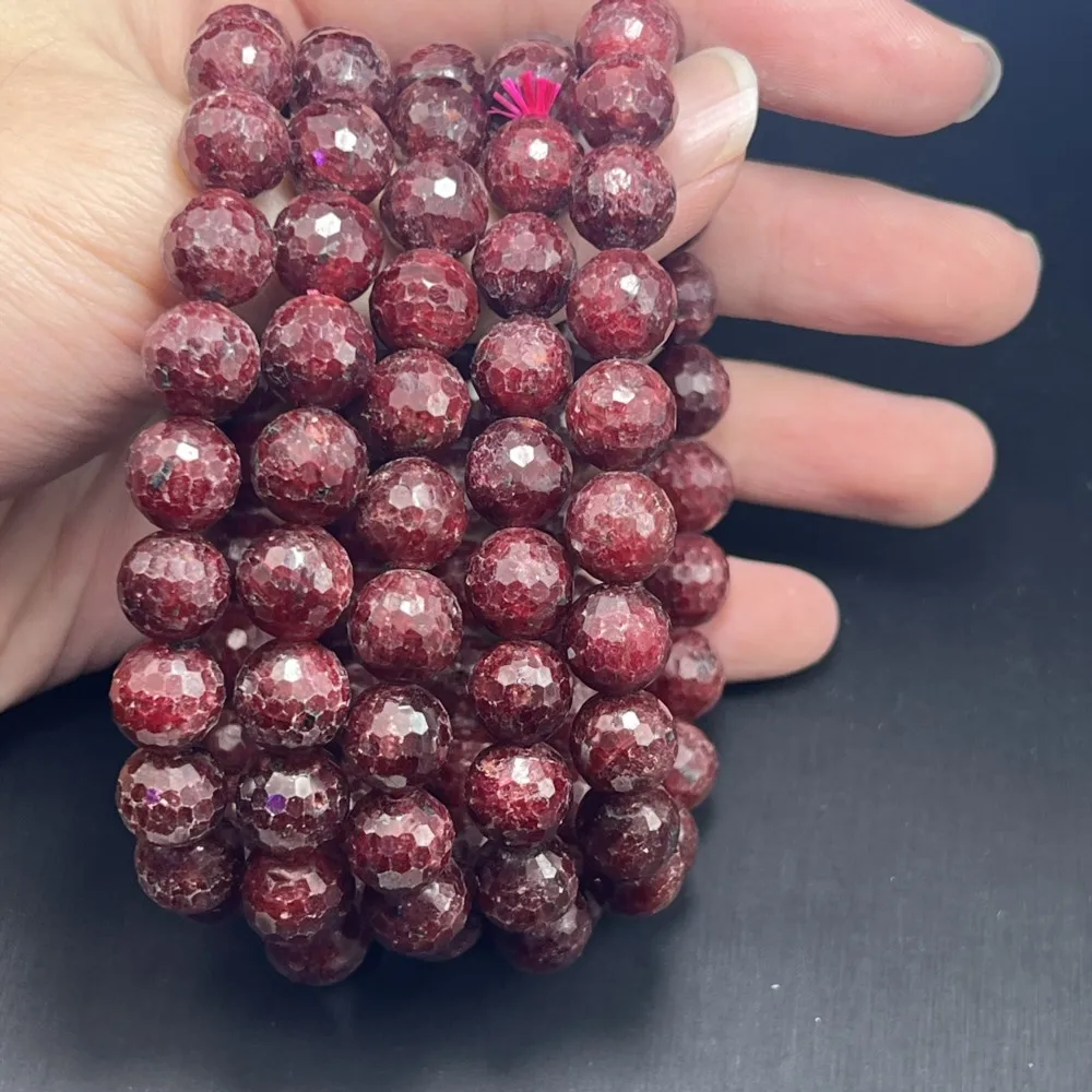 High Quality Natural Gemstone Faceted Red Ruby Quartz Bracelet Bead Bracelet Crystal Charm Stone Beaded Bracelet For Girls