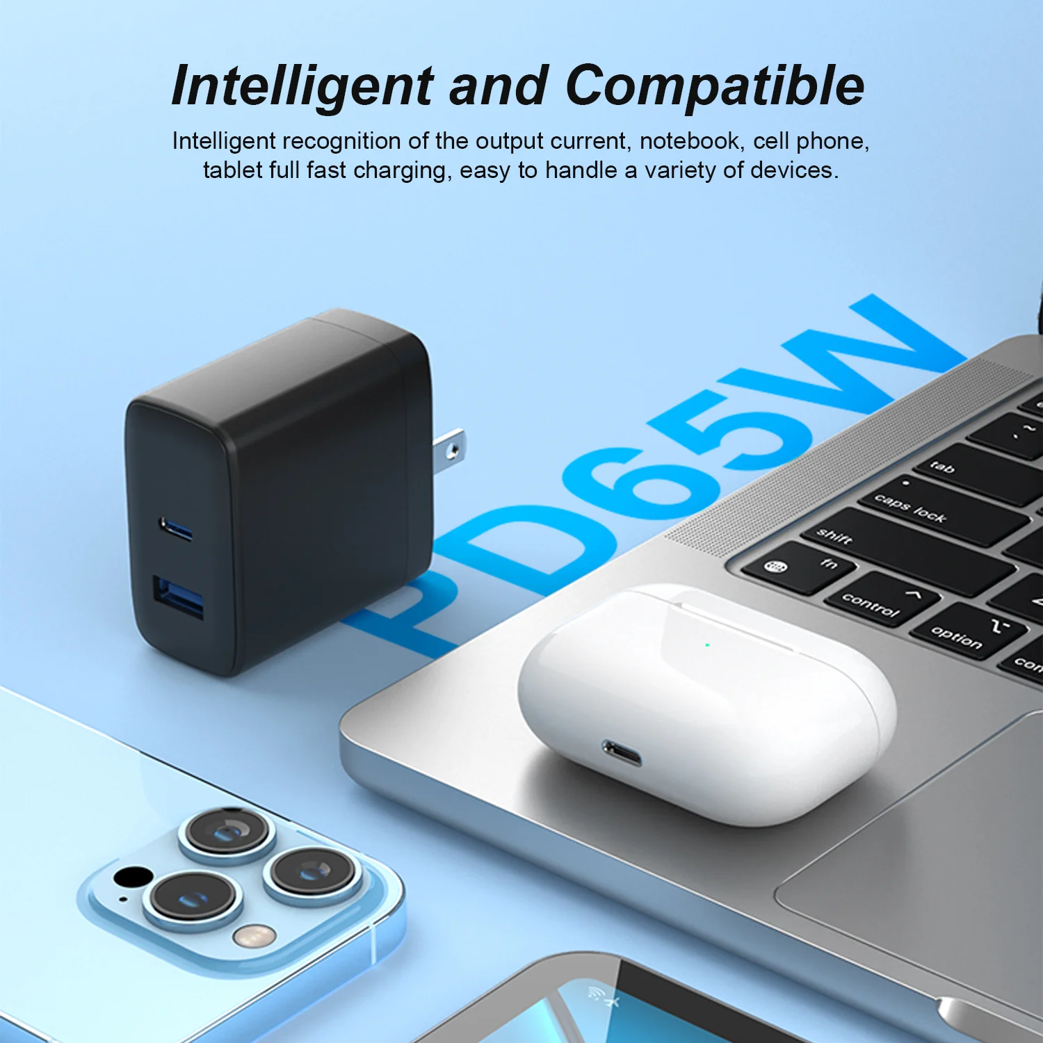 Wholesale 65W GaN Charger Fast Charging Power Adapter For Notebook Mobile Phone USB Type C 65W Portable Travel Charger Adapter