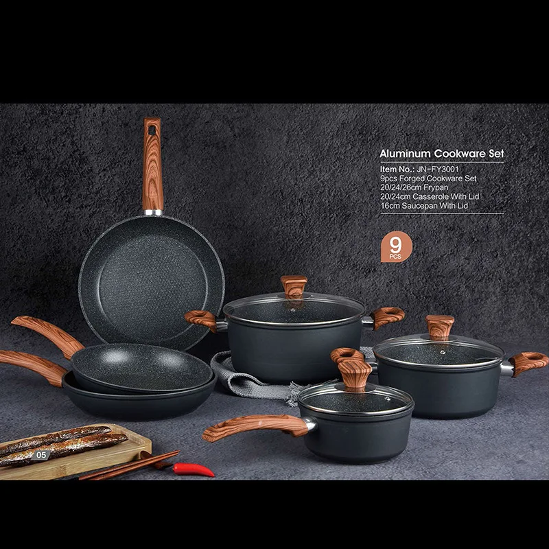 
Cookware Set Customized Non-Stick medical stone Pressed Pans Woks Milk Pans Soup Pans Set of 3 