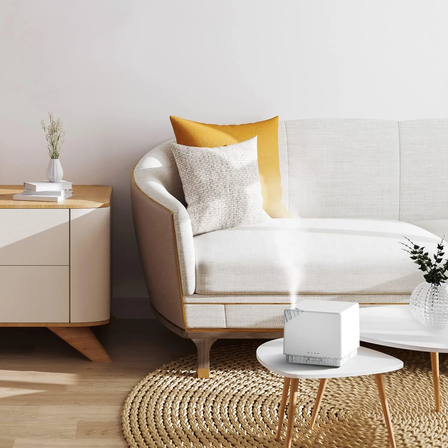 Decorative Popular Square Shape Marble Grain ABS PP Cool Mist Humidifier With 7 LED Timer Function