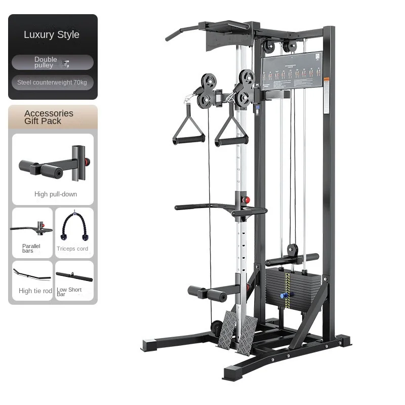 Commercial LAT Pull Down Machine - Multi-Function Single Station Gym Rack with High-Low Pulley, Rowing, and Chest Fly