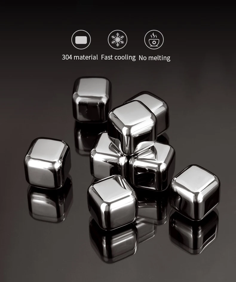 Factory Direct Party Bar Accessories Reusable Wine Chilling Stainless Steel 304 Whiskey Ice Cubes Suppliers Gift Set for Drinks