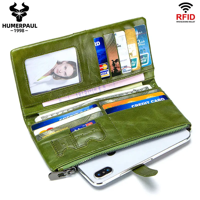 HUMERPAUL RFID сублимационный кошелек из натуральной коровьей кожи женский длинный дизайнерский Кошелек двойной клатч для женщин
