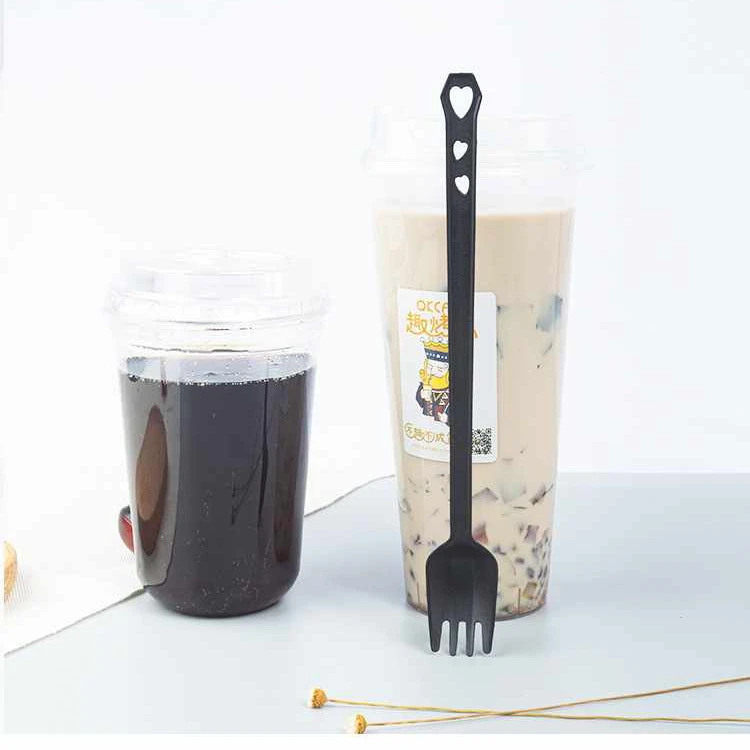 Long handle disposable milk tee spoon plastic fruit tee scoop fork spoon