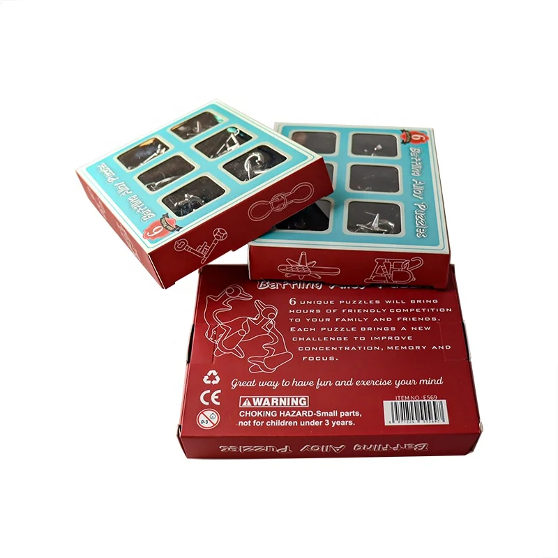 C01002 6pcs alloy keychain puzzles brain toys Set of 6 mini cast puzzles brain games kids toys metal brain teaser