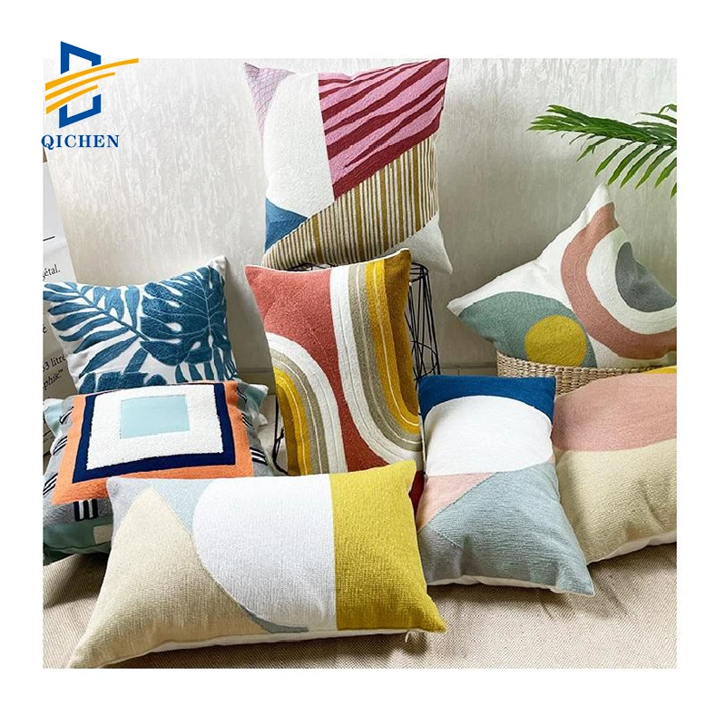 Innermor 100% cotton newest Canvas embroidery modern living room Black and White Tropical Leaf full stitch design cushions