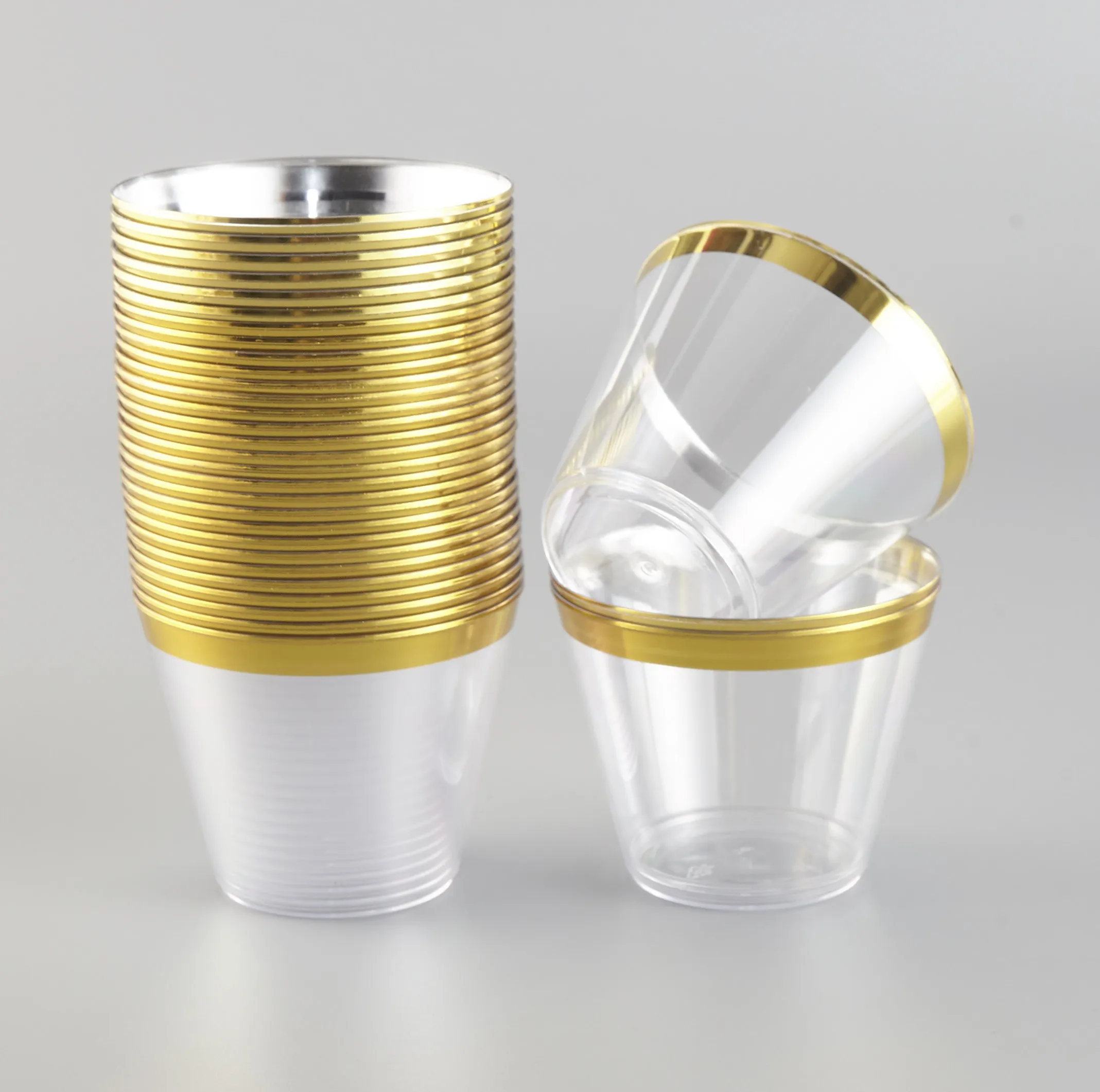 Factory Rose Gold Rimmed Plastic Cups 9/10/12/14/16 Oz Clear Old Fashioned Tumblers Fancy Wedding Party Customize color package